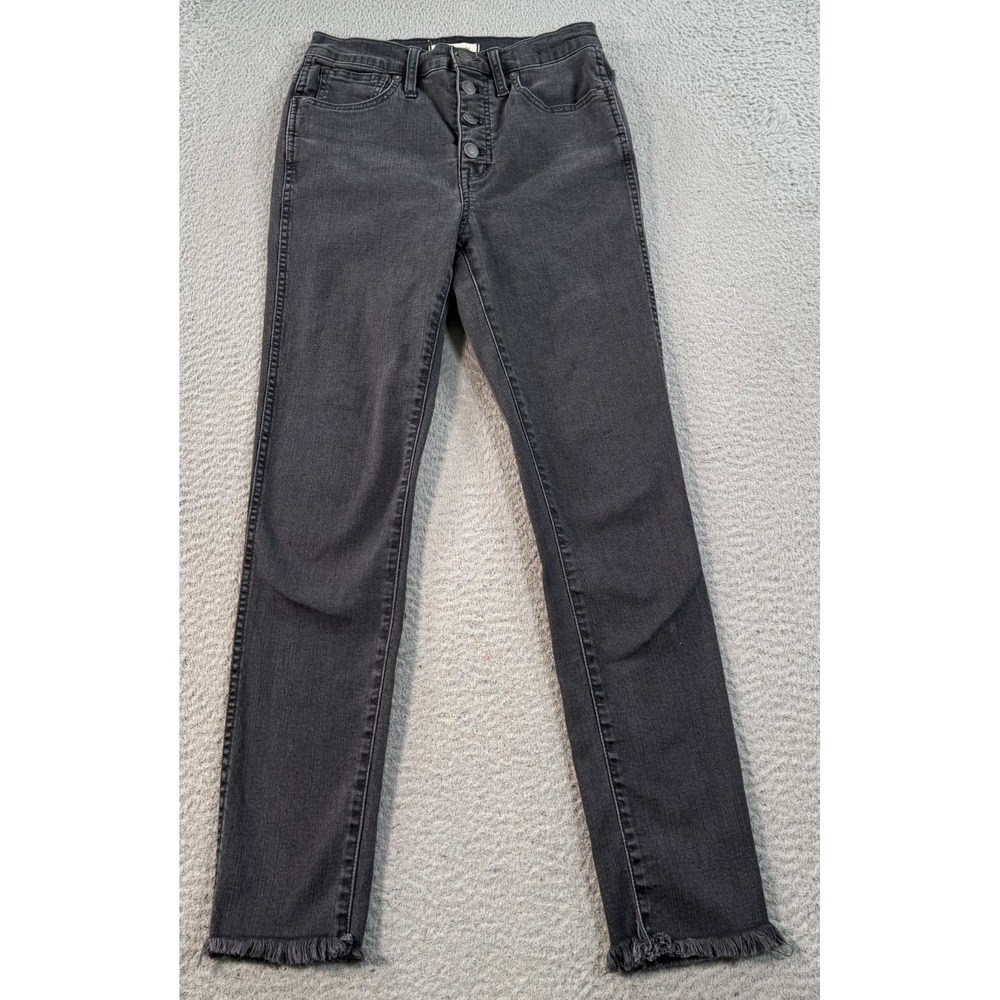 Madewell Jeans Womens 26x27 Gray Denim Skinny Hi-Rise Raw Hem Button Fly Stretch